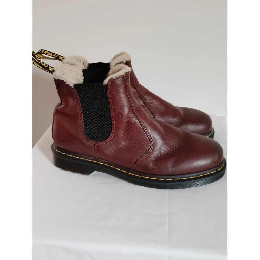 Dr. Martens 2976 FL Fur Lined Dark Brown Leather Chelsea Western Boots Men 12